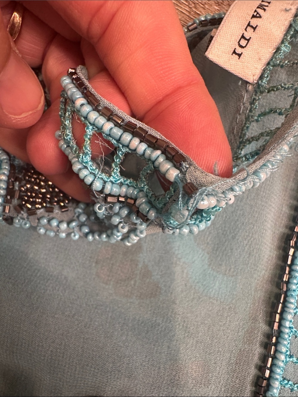 Karina Grimaldi Teal and Black Beaded Cropped Top AS0673 - Picture 8 of 8
